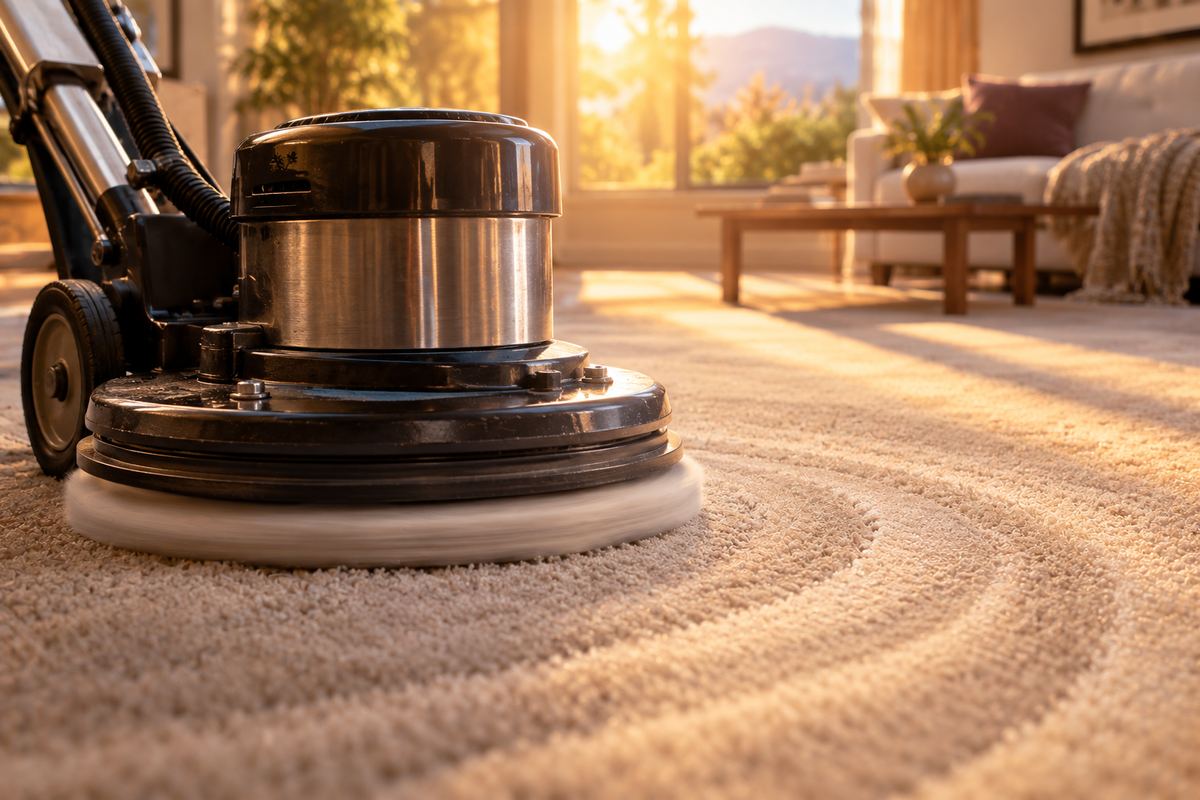 Low moisture bonnet pad in motion on carpet