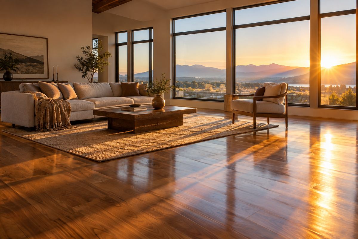 Sunlit, freshly cleaned living room