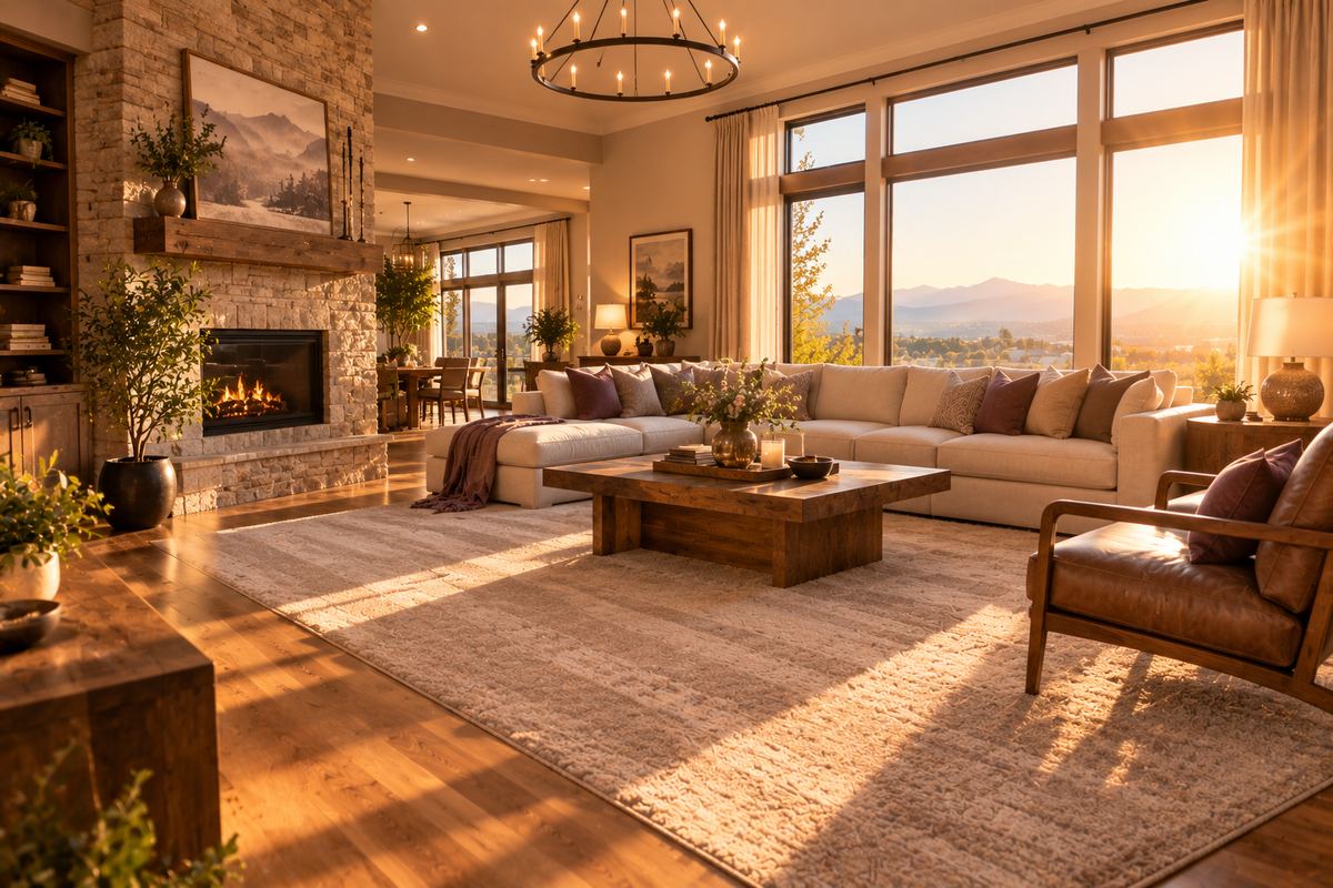 Cozy, freshly cleaned living room at sunset
